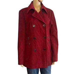 Ellen Tracy Women's Red Corduroy Double Breasted Pea Coat Size 10